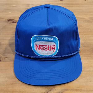 Vintage Nestle Ice Cream Delivery Trucker Hat Cap Snapback Rope Blue VTG